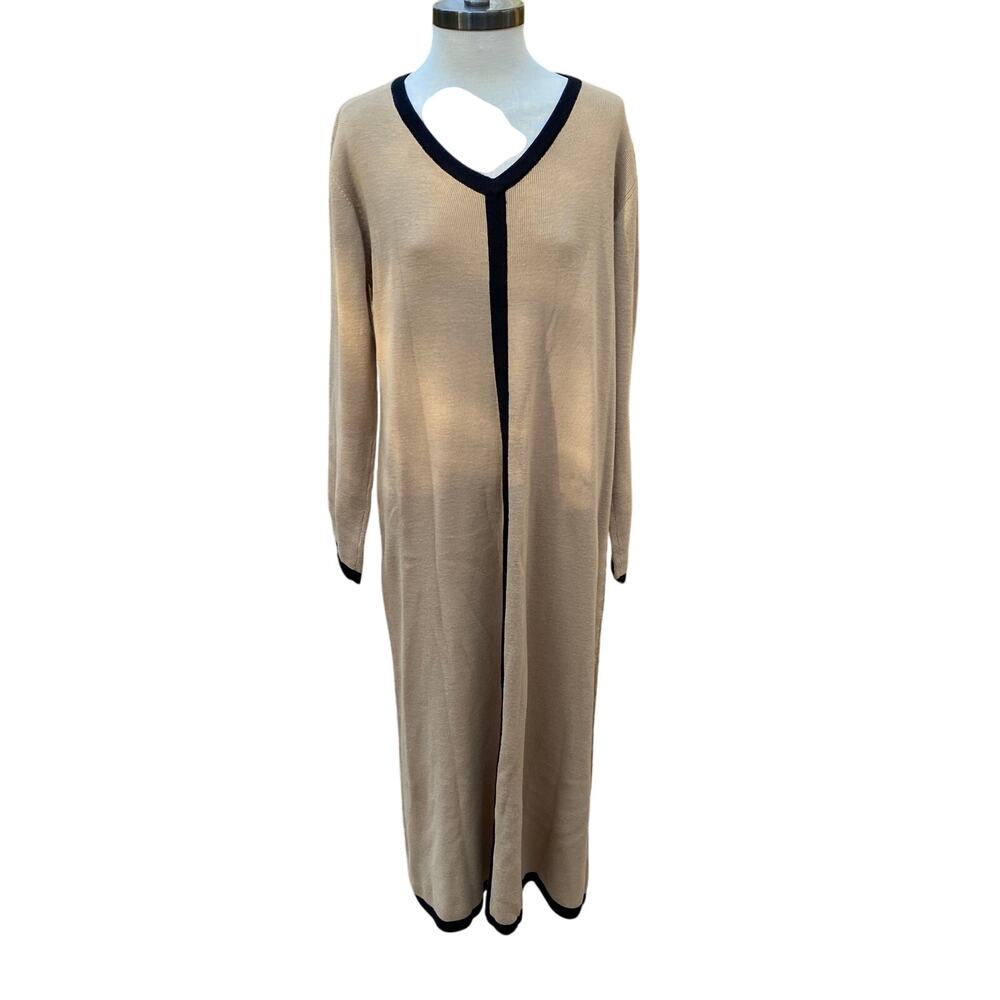 Wool Blend Tan Sweater Dress Size Medium Fall Essential Jerry Lewis
